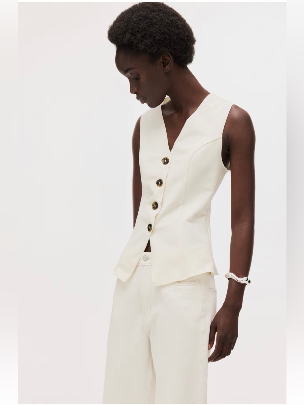 H&M Cream Jersey Button-Front Vest Size L